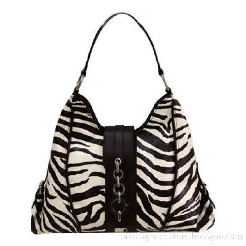 Zebra PVC Hobo Bag with Metal Decoration on Front Flap